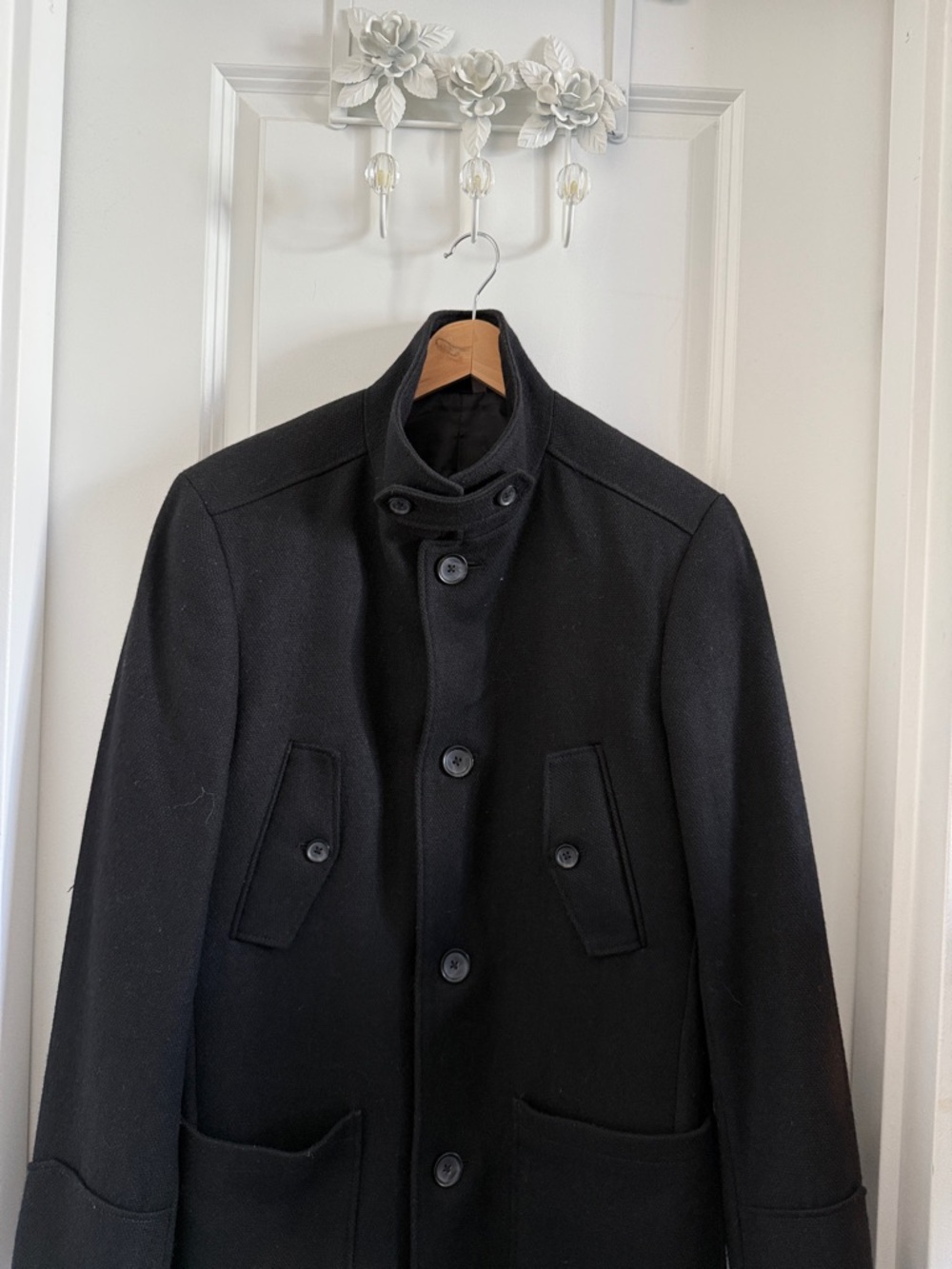 Men's Black Pea Coat - Classic Button Front Jacket